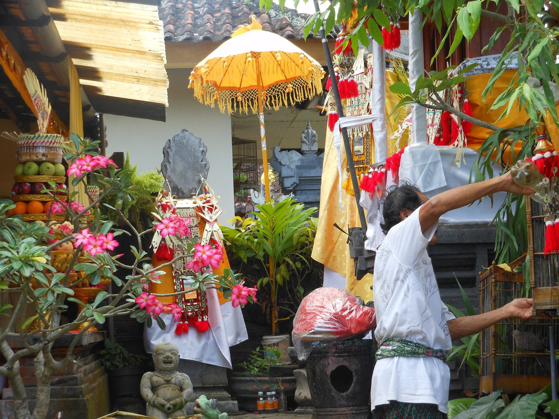 Cerimónia tradicional balinesa com oferendas
